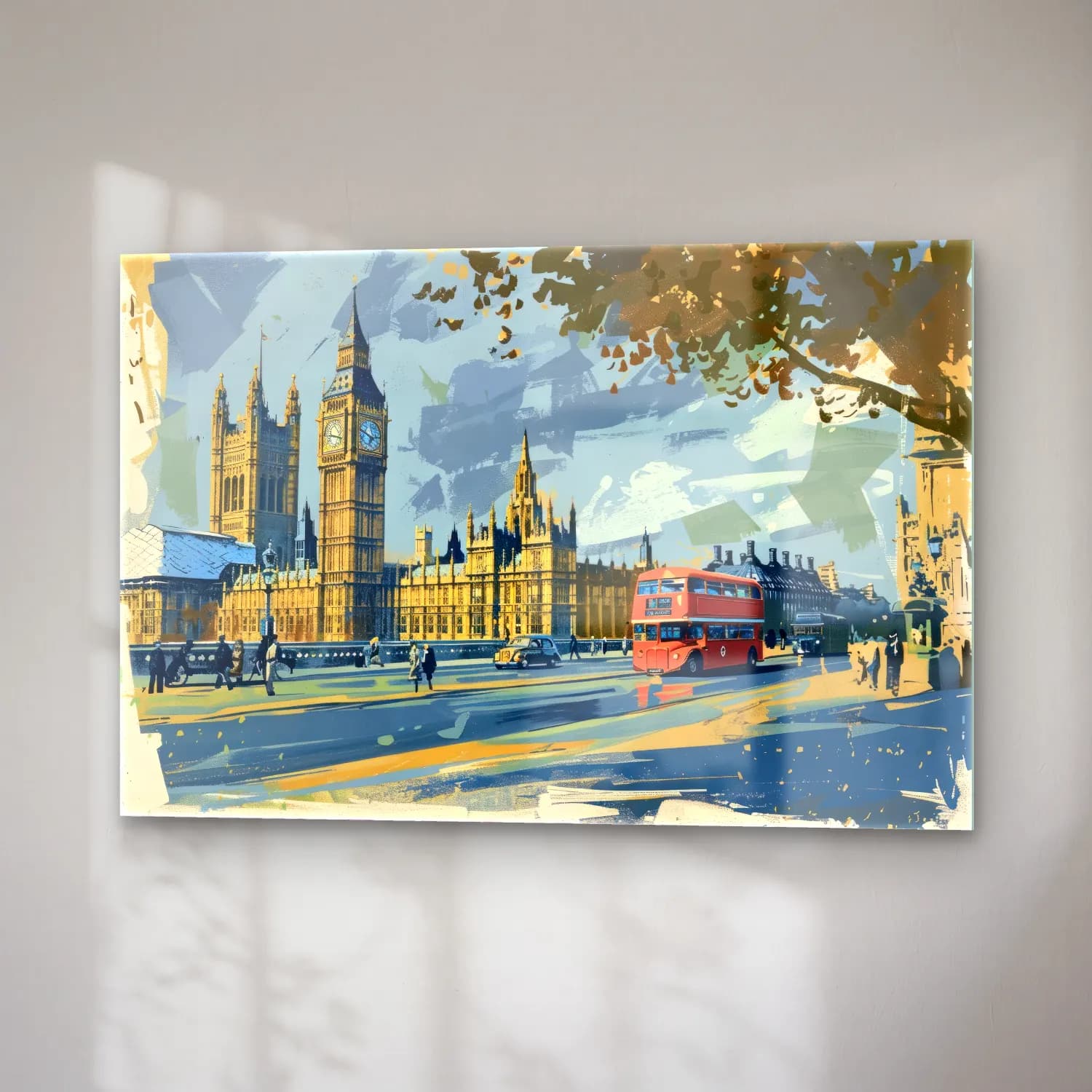 Vintage Londra – Turkuaz Tonlar cam tablo — sağ açıdan görünüm