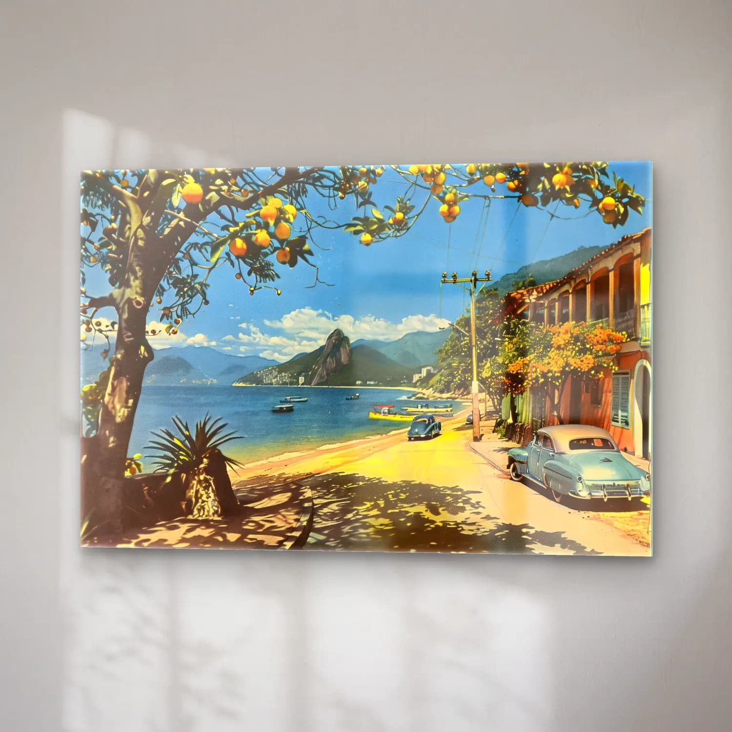 Vintage Poster İtalyan Sahili – Sarı Tonlar cam tablo — sağ açıdan görünüm