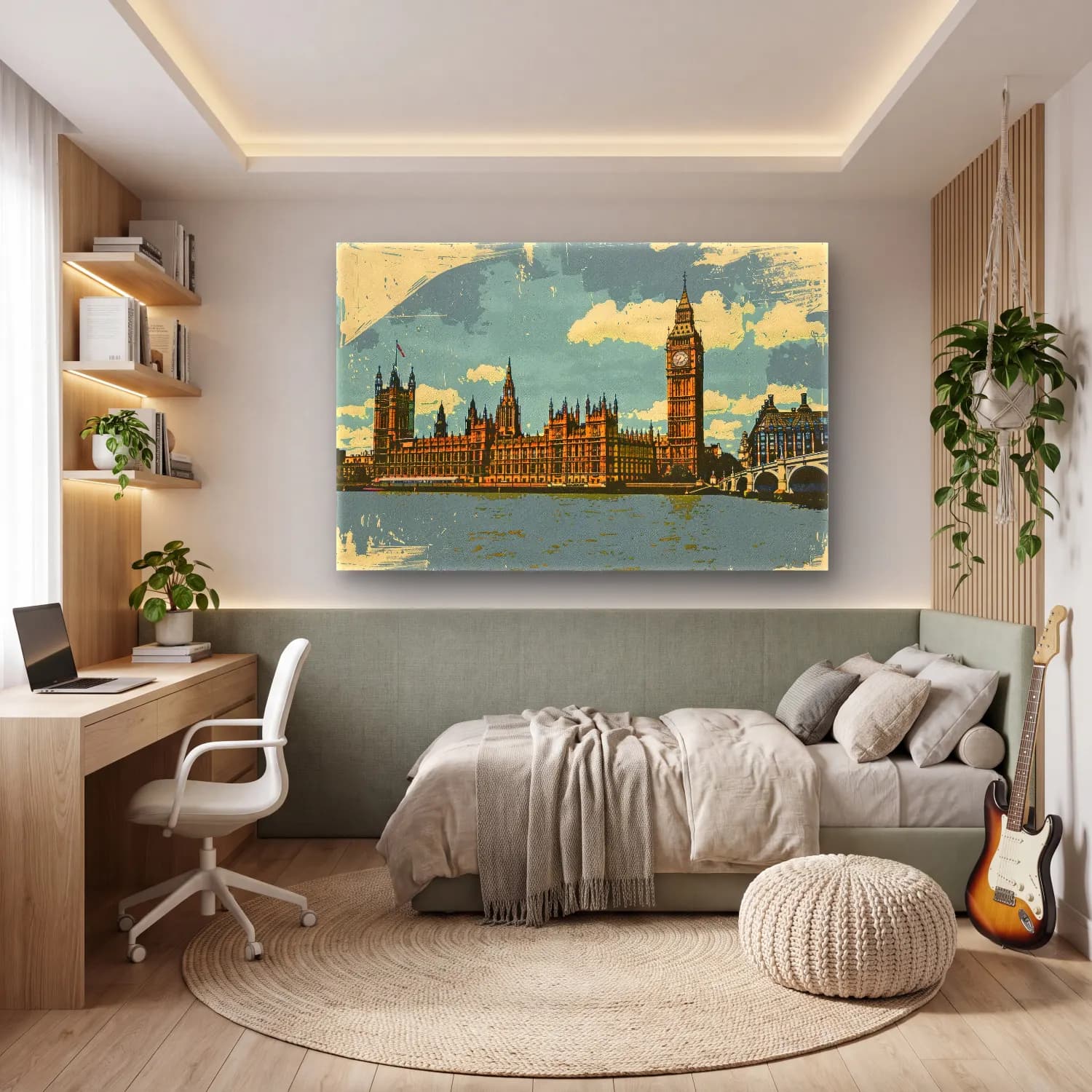 Vintage Londra No. 9 cam tablo — genç odasında