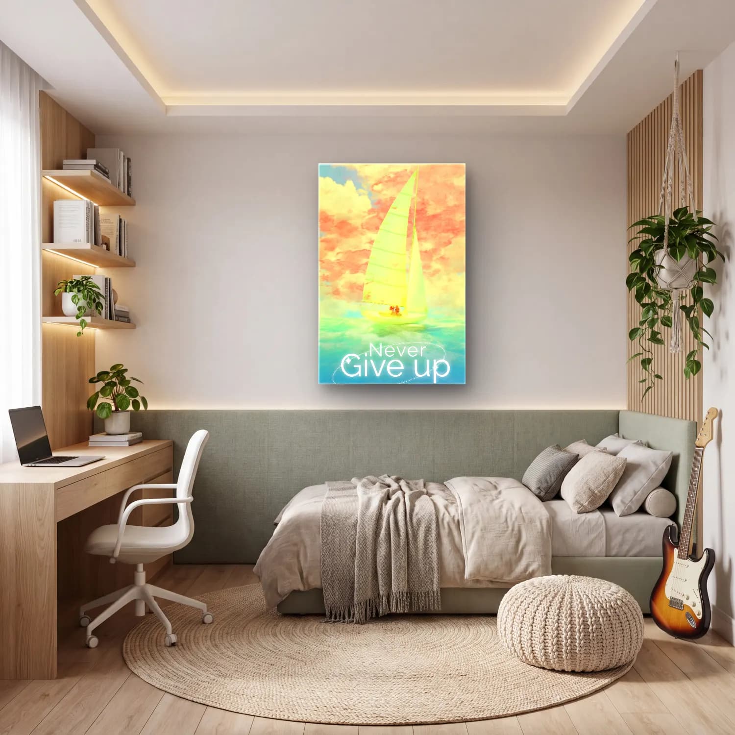 Pastel Yelken Yarışı No. 6 cam tablo — genç odasında