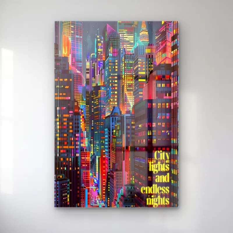 Pop Art Gece Şehir – Turuncu Tonlar cam tablo — Pop Art Gece Şehir – Turuncu Tonlar — pop art gece şehir