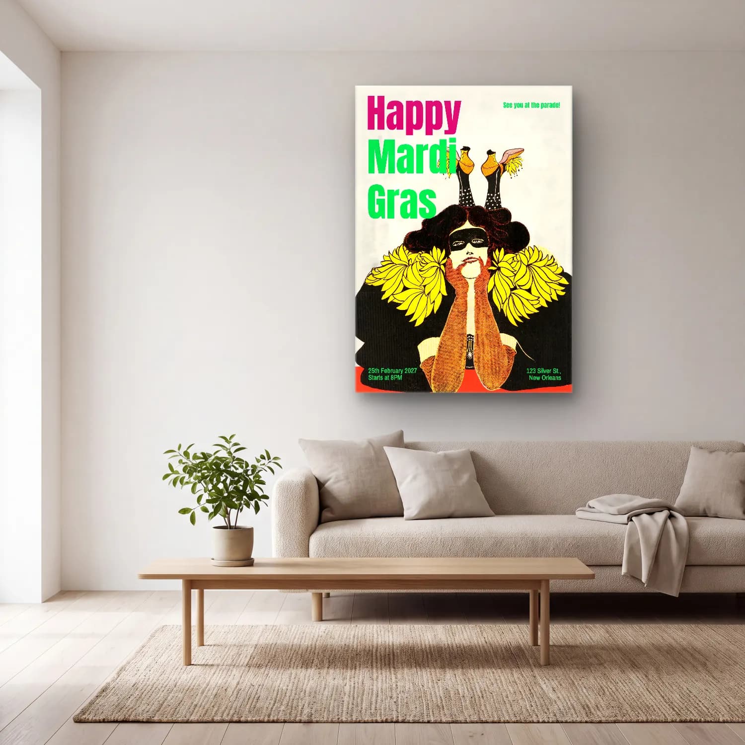 Vintage Poster Şapkalı Kadın – Sarı Tonlar cam tablo — açık renk salonda