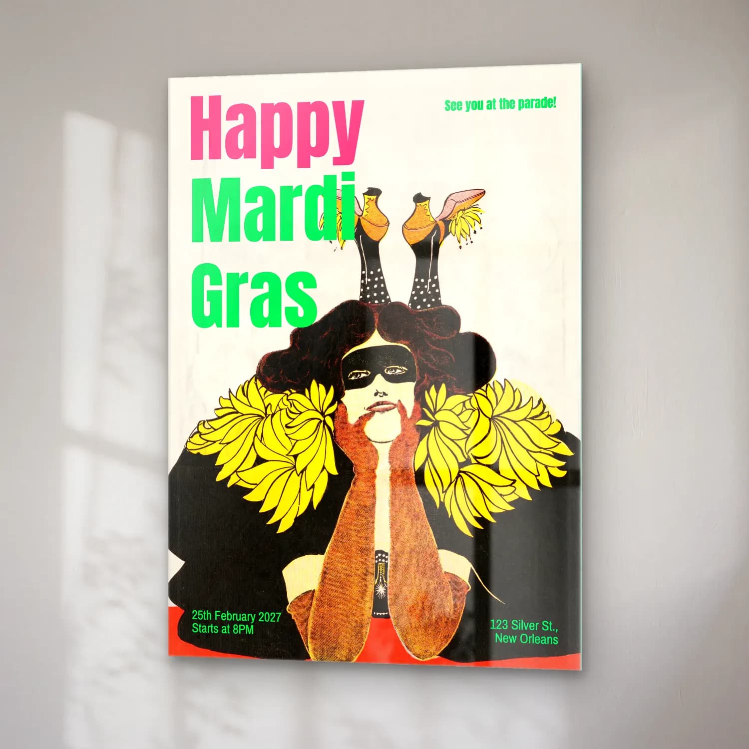 Vintage Poster Şapkalı Kadın – Sarı Tonlar cam tablo — sağ açıdan görünüm