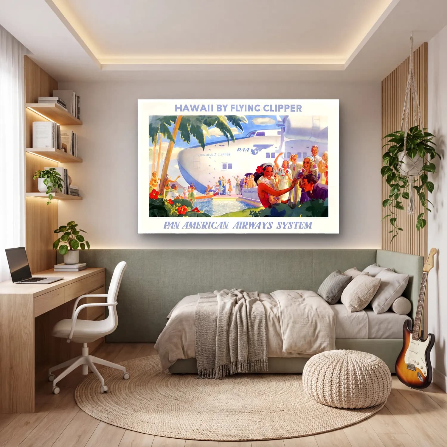 Vintage Poster Uçak – Sarı Tonlar cam tablo — genç odasında