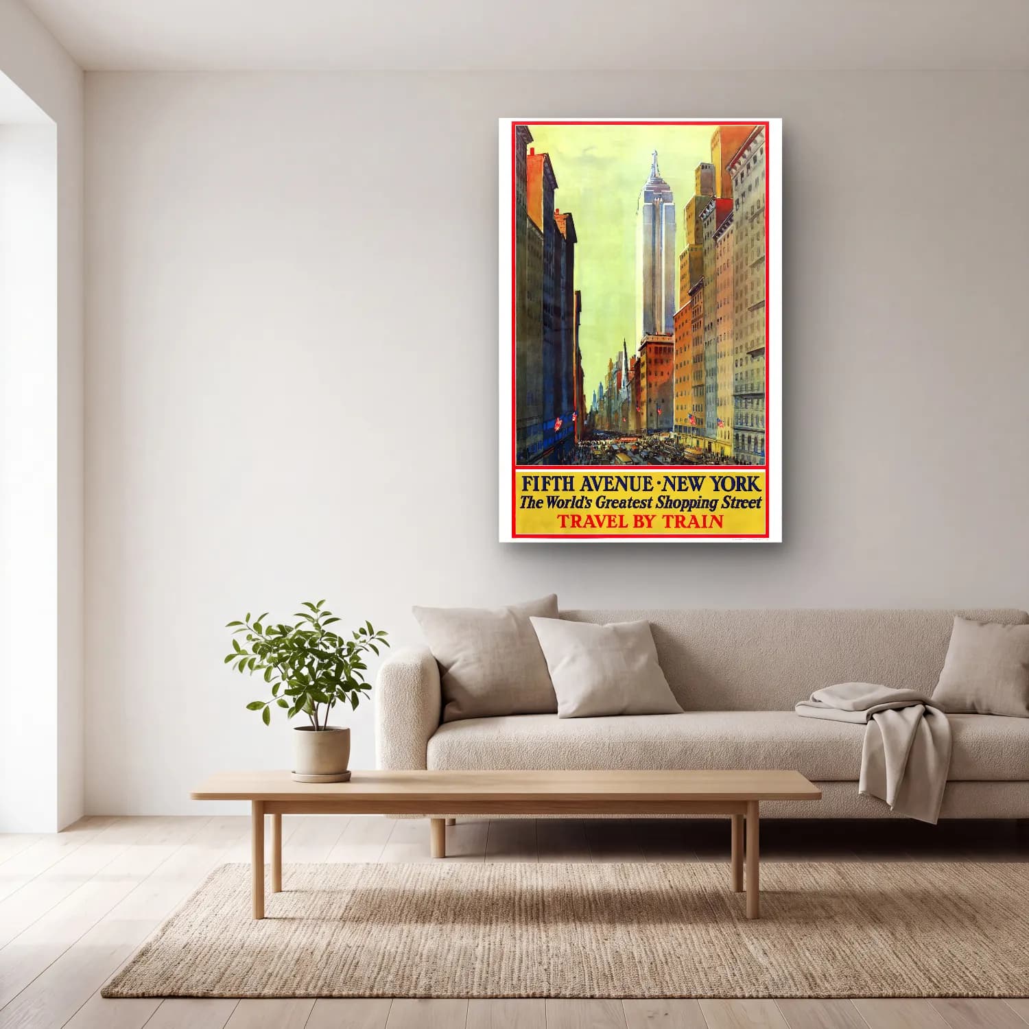 Vintage Poster Kalabalık Cadde No. 12 cam tablo — açık renk salonda