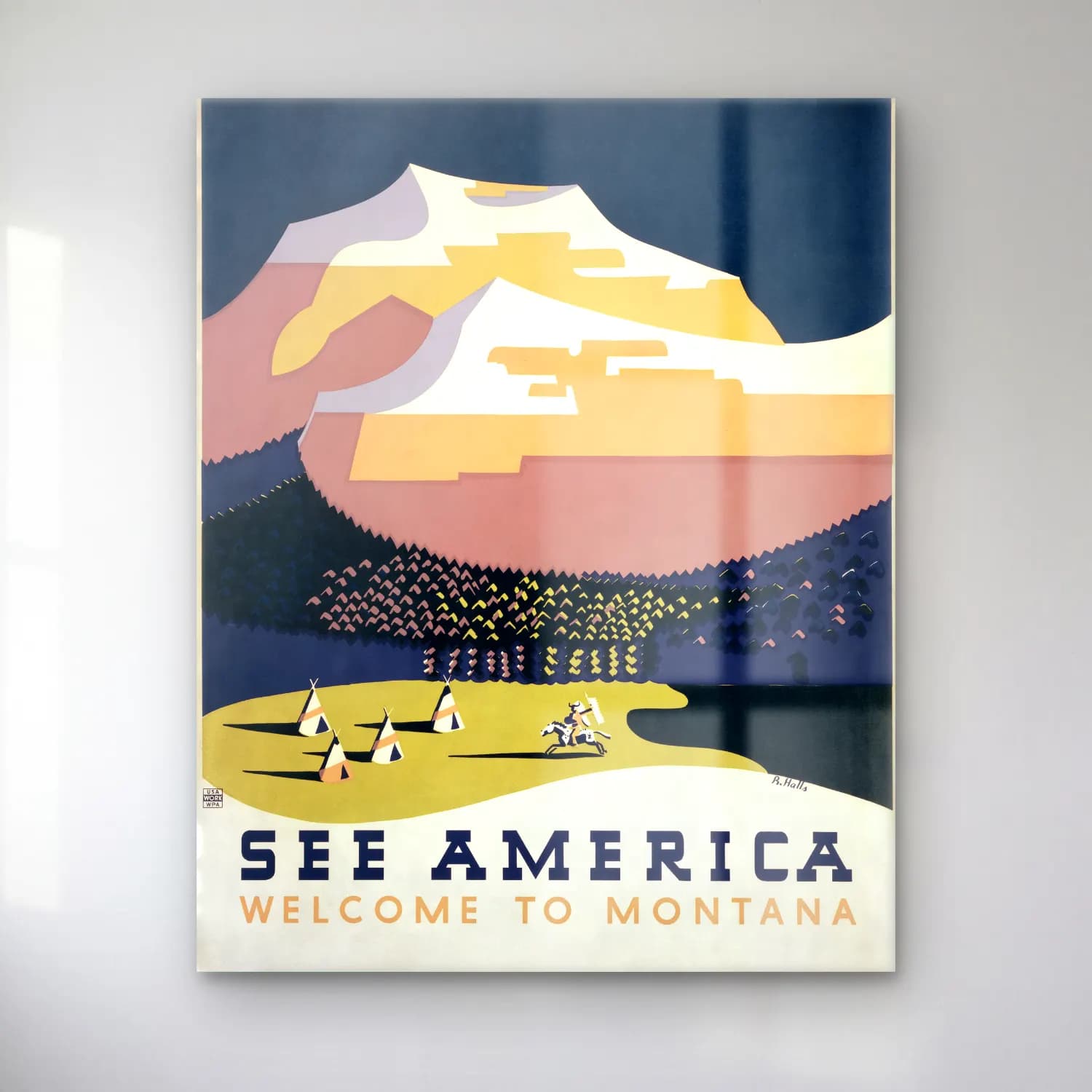 Vintage Poster Dağ Manzarası – Sarı Tonlar cam tablo — Vintage Poster Dağ Manzarası – Sarı Tonlar — vintage poster dağ manzarası