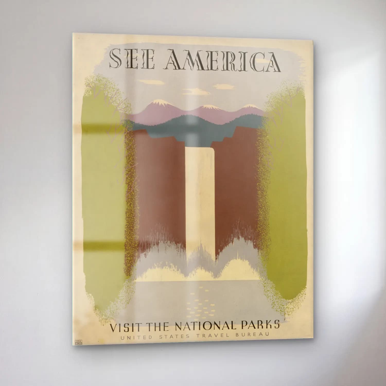 Vintage Poster Şelale No. 4 cam tablo — sol açıdan görünüm