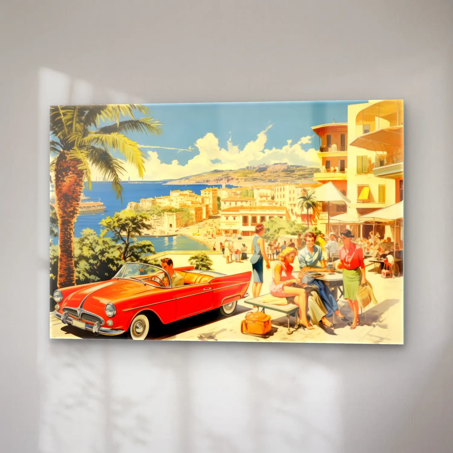 Vintage Poster Akdeniz Sahil Kasabası No. 19 cam tablo — sağ açıdan görünüm