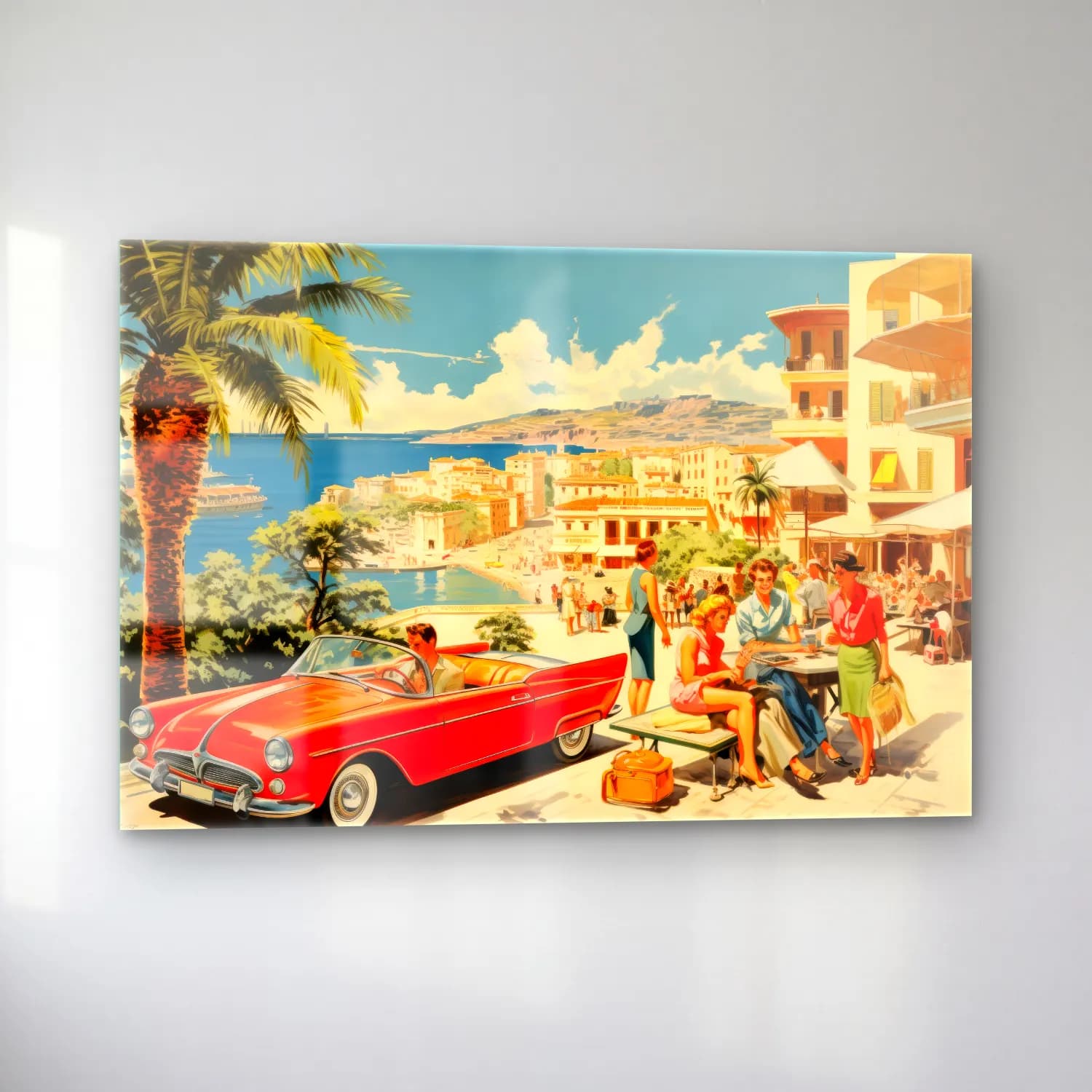 Vintage Poster Akdeniz Sahil Kasabası No. 19 cam tablo — sol açıdan görünüm