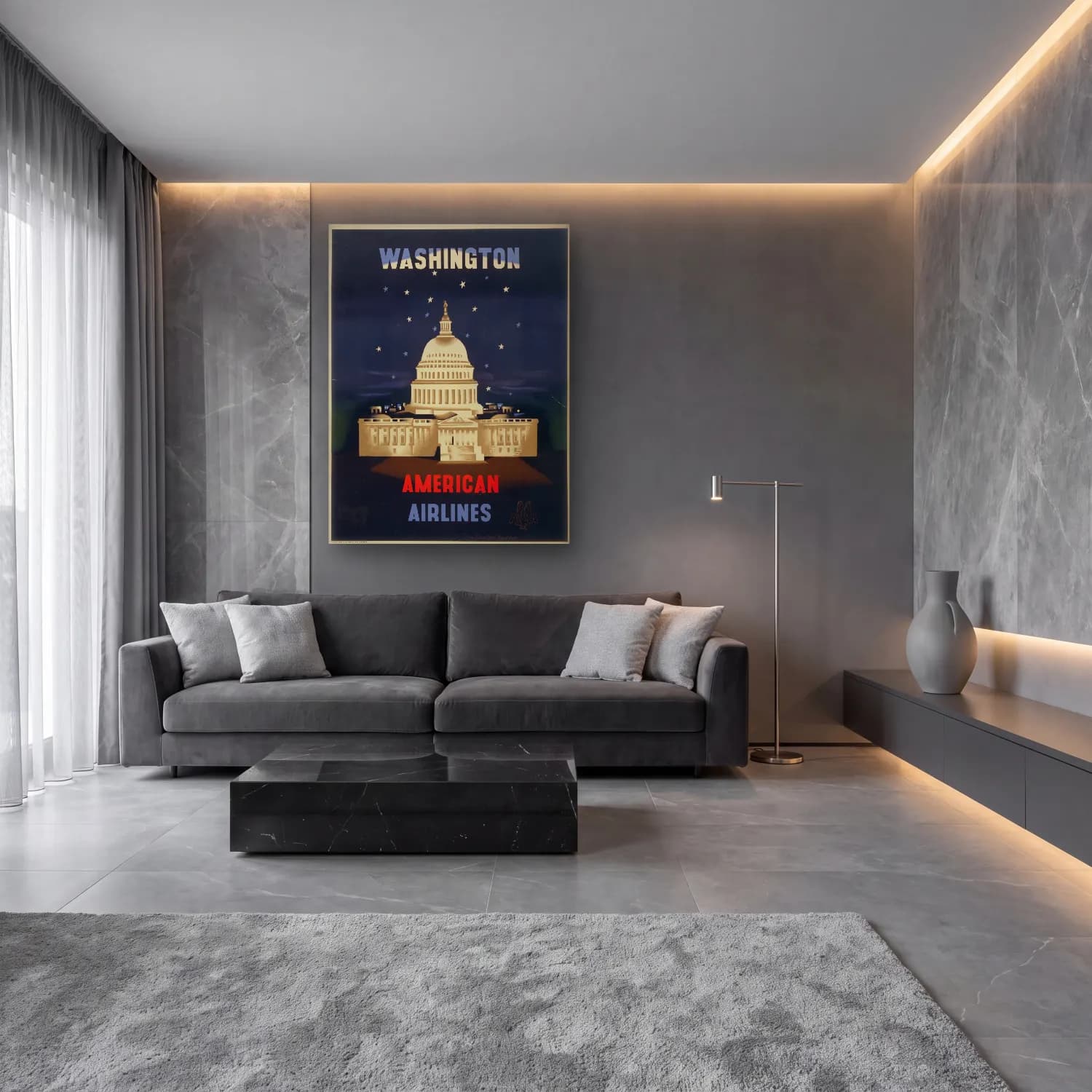 Vintage Poster Gece Şehir No. 14 cam tablo — lüks salon duvarında