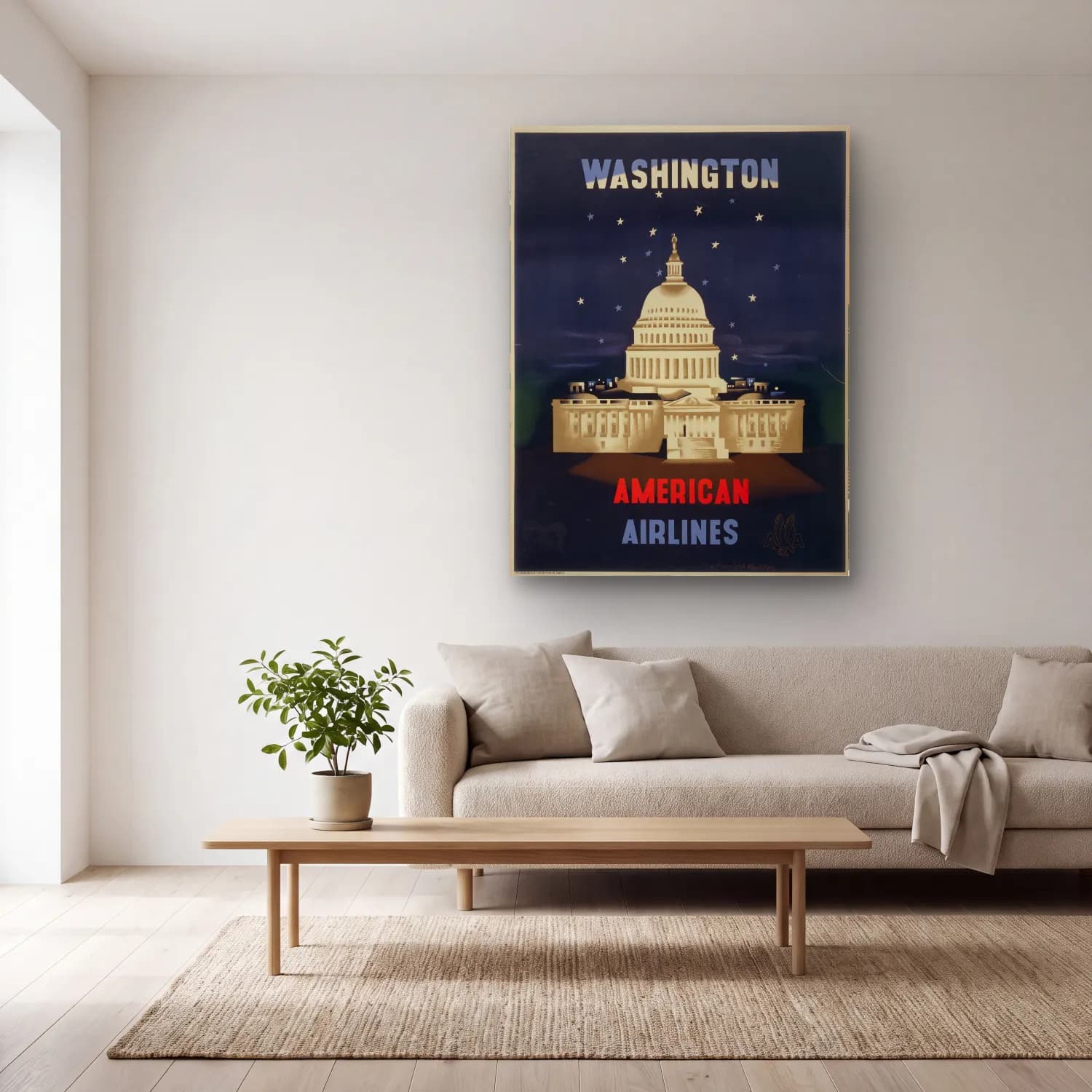 Vintage Poster Gece Şehir No. 14 cam tablo — açık renk salonda