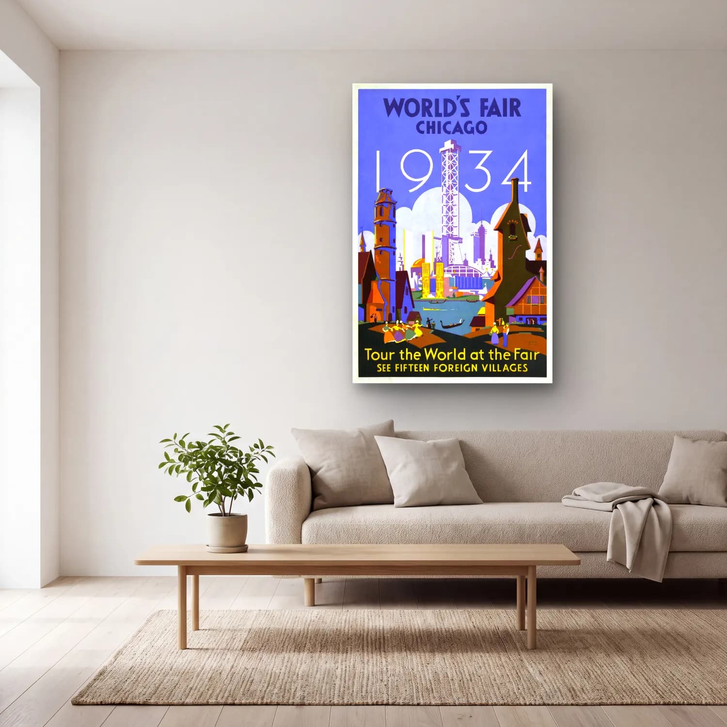 Vintage Poster Londra – Sarı Tonlar cam tablo — açık renk salonda