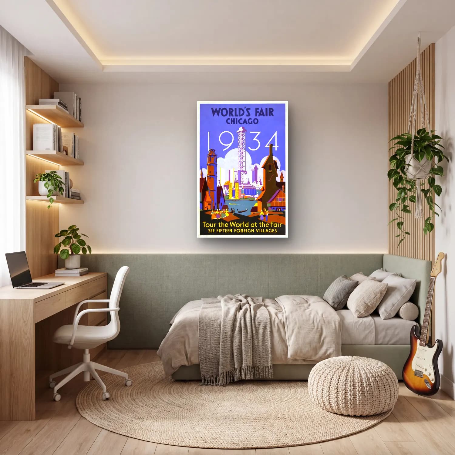 Vintage Poster Londra – Sarı Tonlar cam tablo — genç odasında