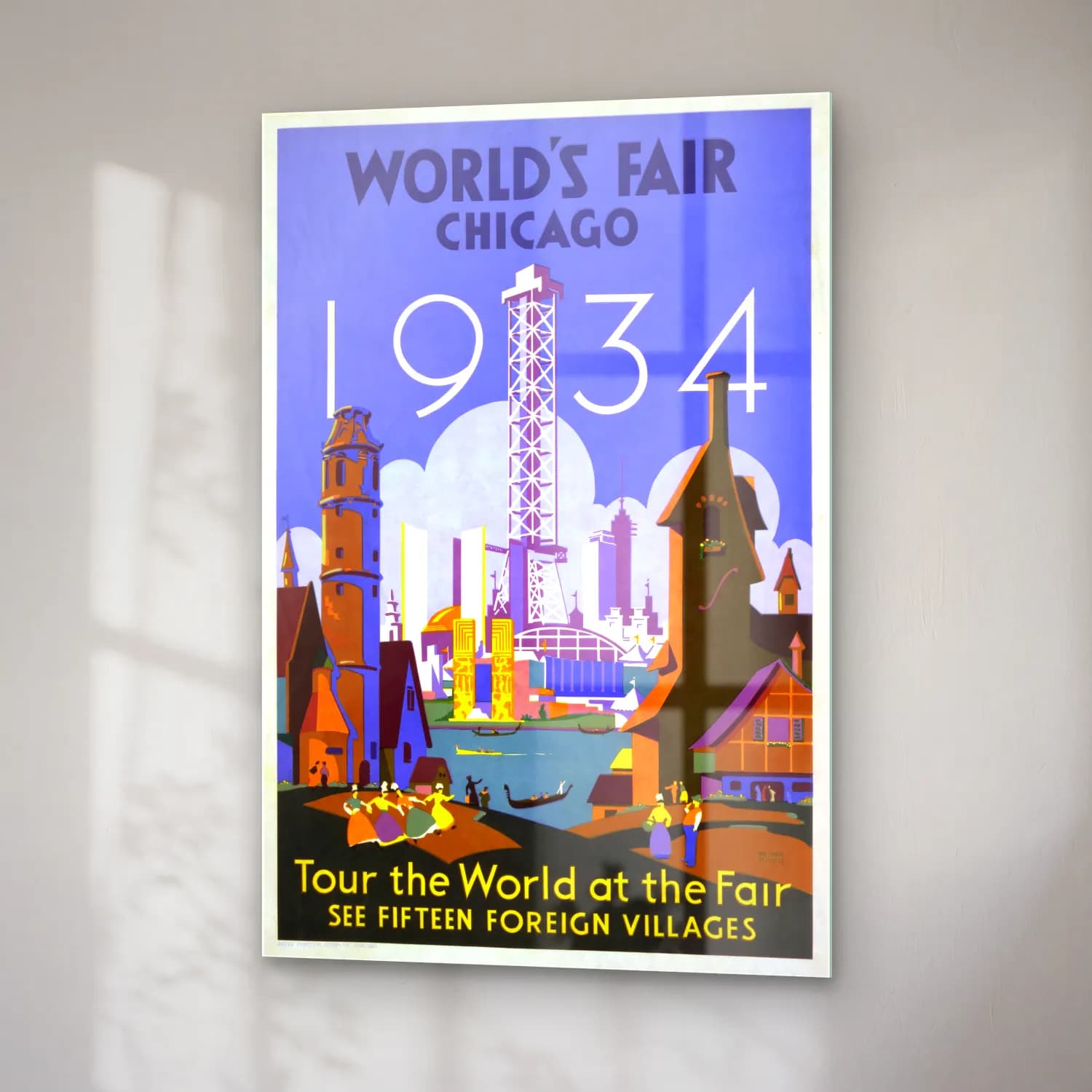 Vintage Poster Londra – Sarı Tonlar cam tablo — sağ açıdan görünüm
