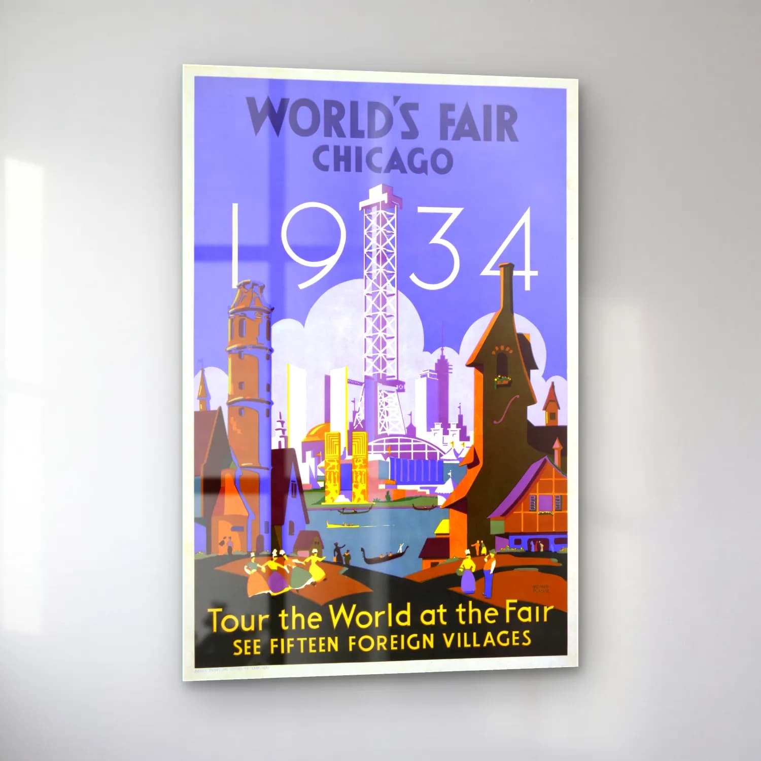 Vintage Poster Londra – Sarı Tonlar cam tablo — sol açıdan görünüm