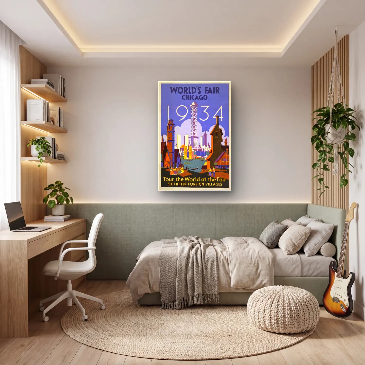 Vintage Poster Gece Şehir No. 15 cam tablo — genç odasında