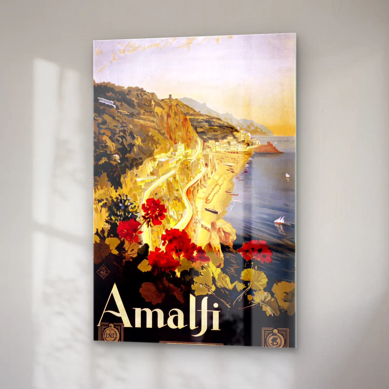 Vintage Poster İtalyan Sahili No. 4 cam tablo — sağ açıdan görünüm