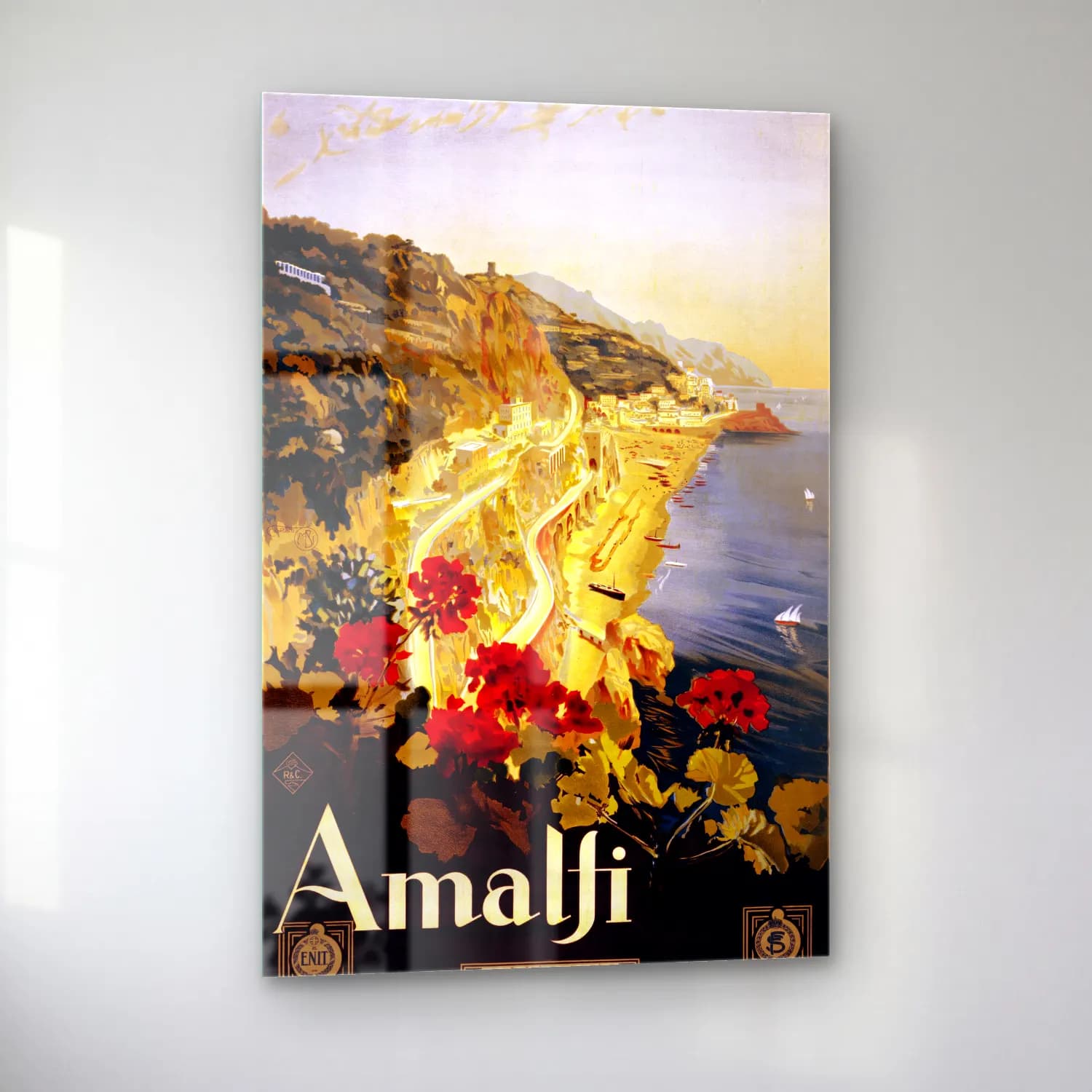 Vintage Poster İtalyan Sahili No. 4 cam tablo — sol açıdan görünüm