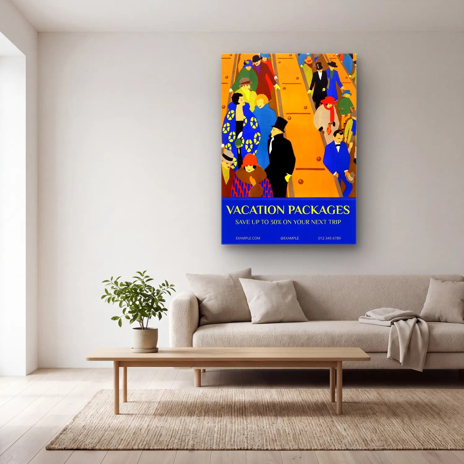 Vintage Poster Plaj Şemsiyeleri – Sarı Tonlar cam tablo — açık renk salonda