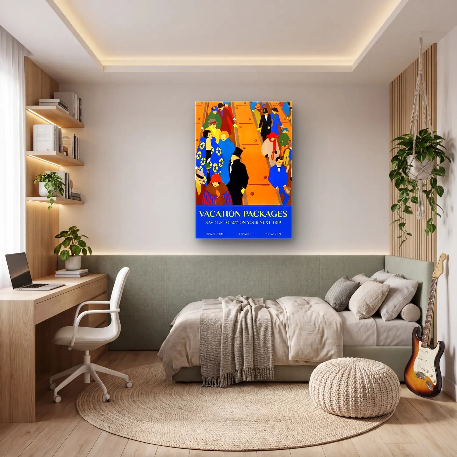 Vintage Poster Plaj Şemsiyeleri – Sarı Tonlar cam tablo — genç odasında