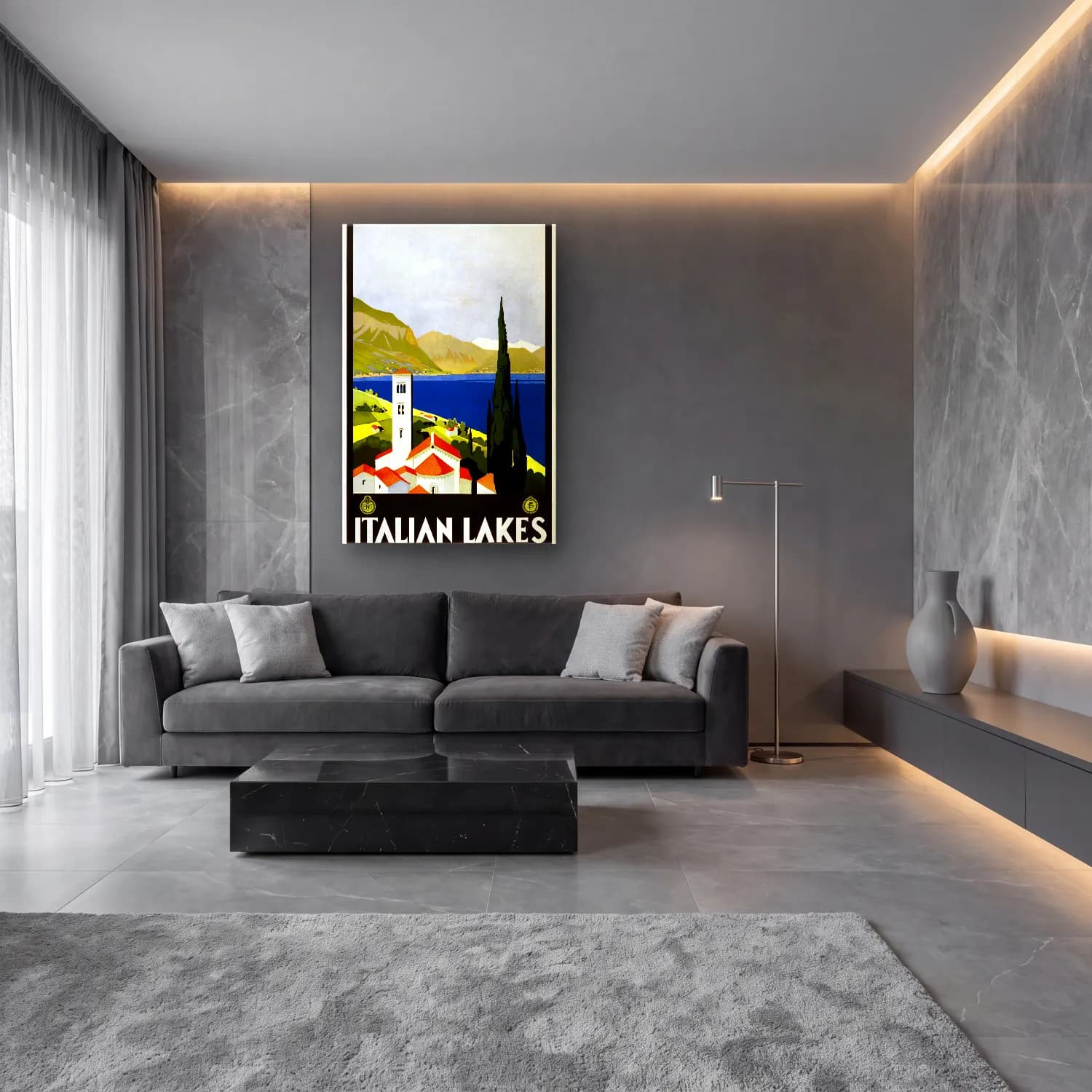 Vintage Poster Akdeniz Sahil Kasabası No. 27 cam tablo — lüks salon duvarında