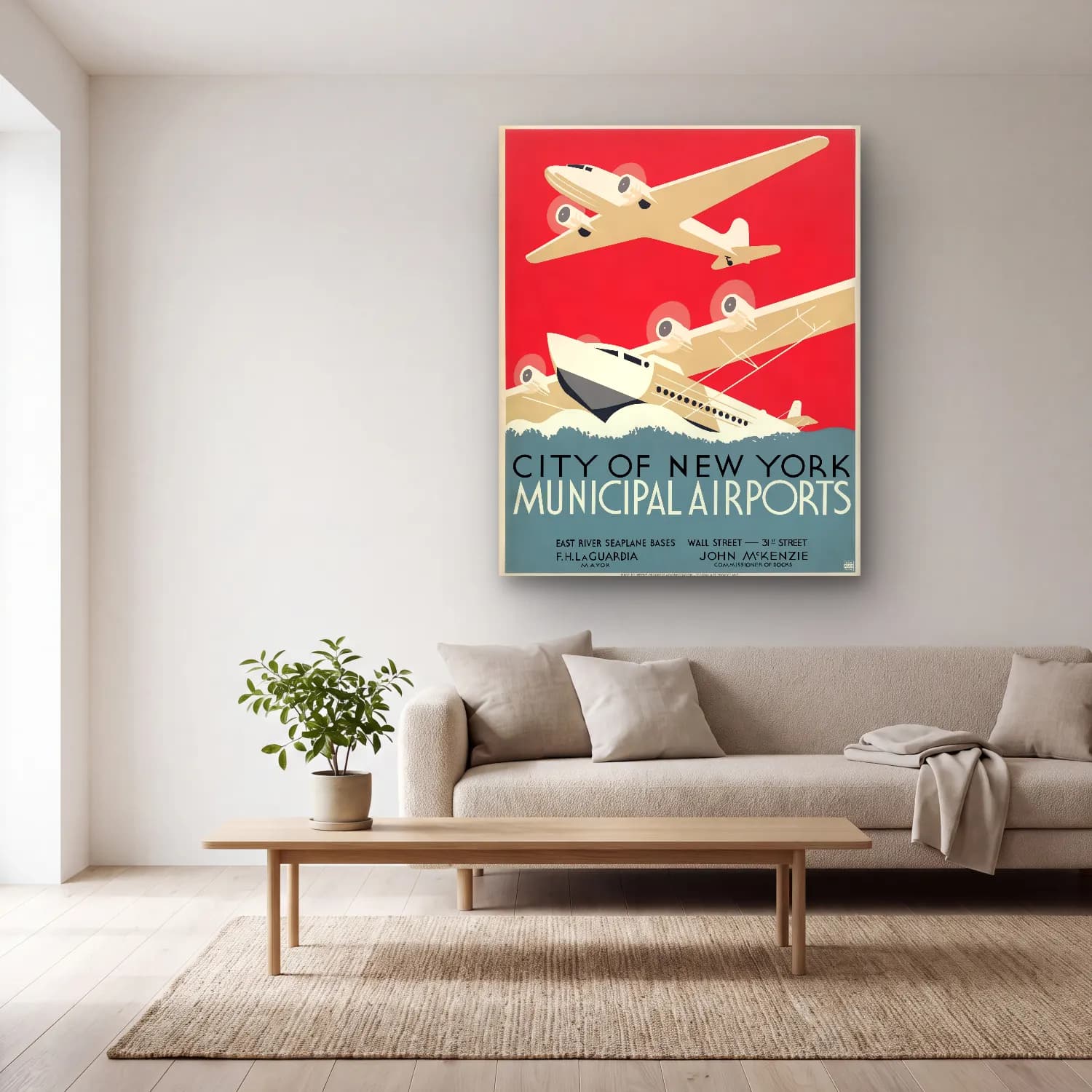 Vintage Poster Uçak – Kırmızı Tonlar cam tablo — açık renk salonda