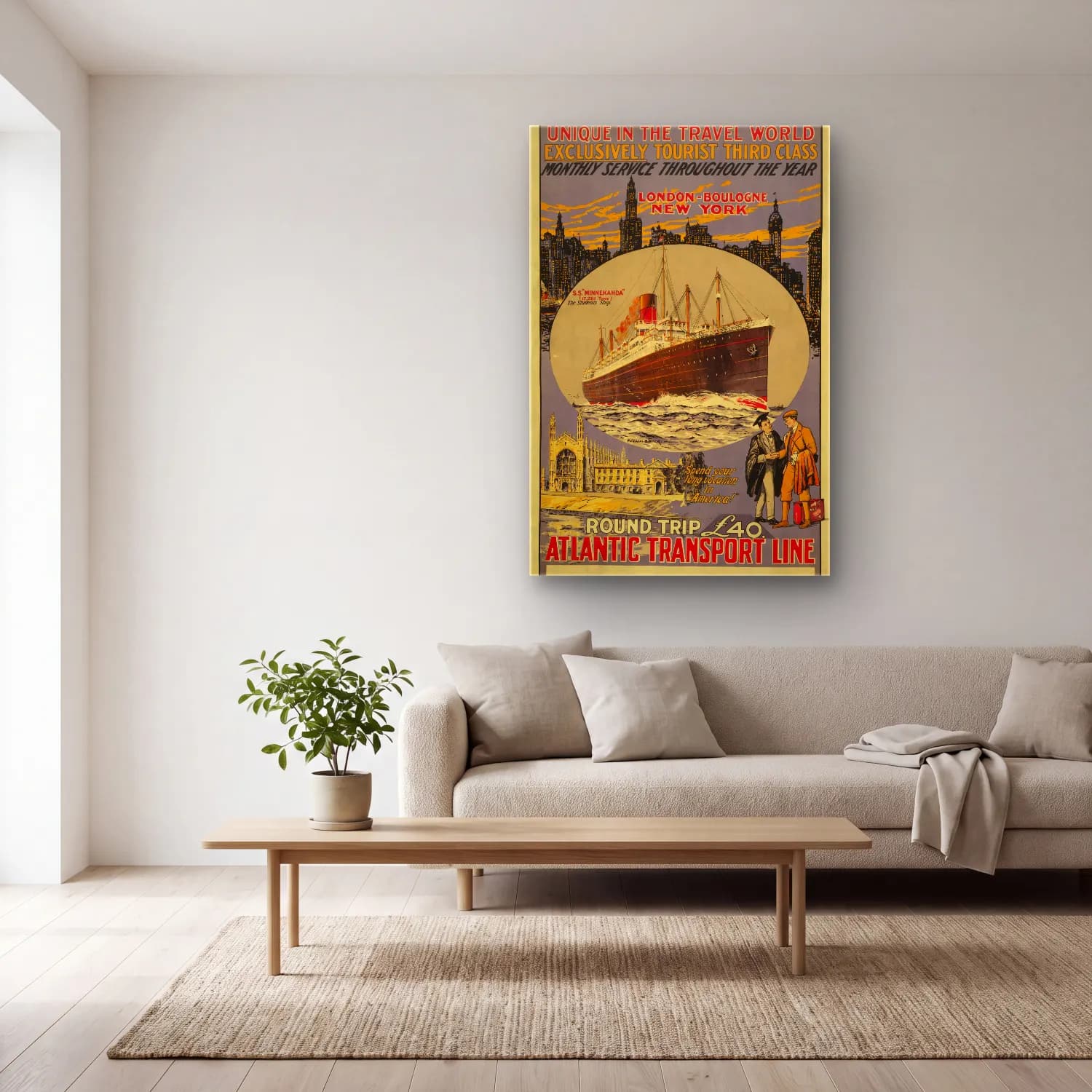 Vintage Poster Tren No. 11 cam tablo — açık renk salonda