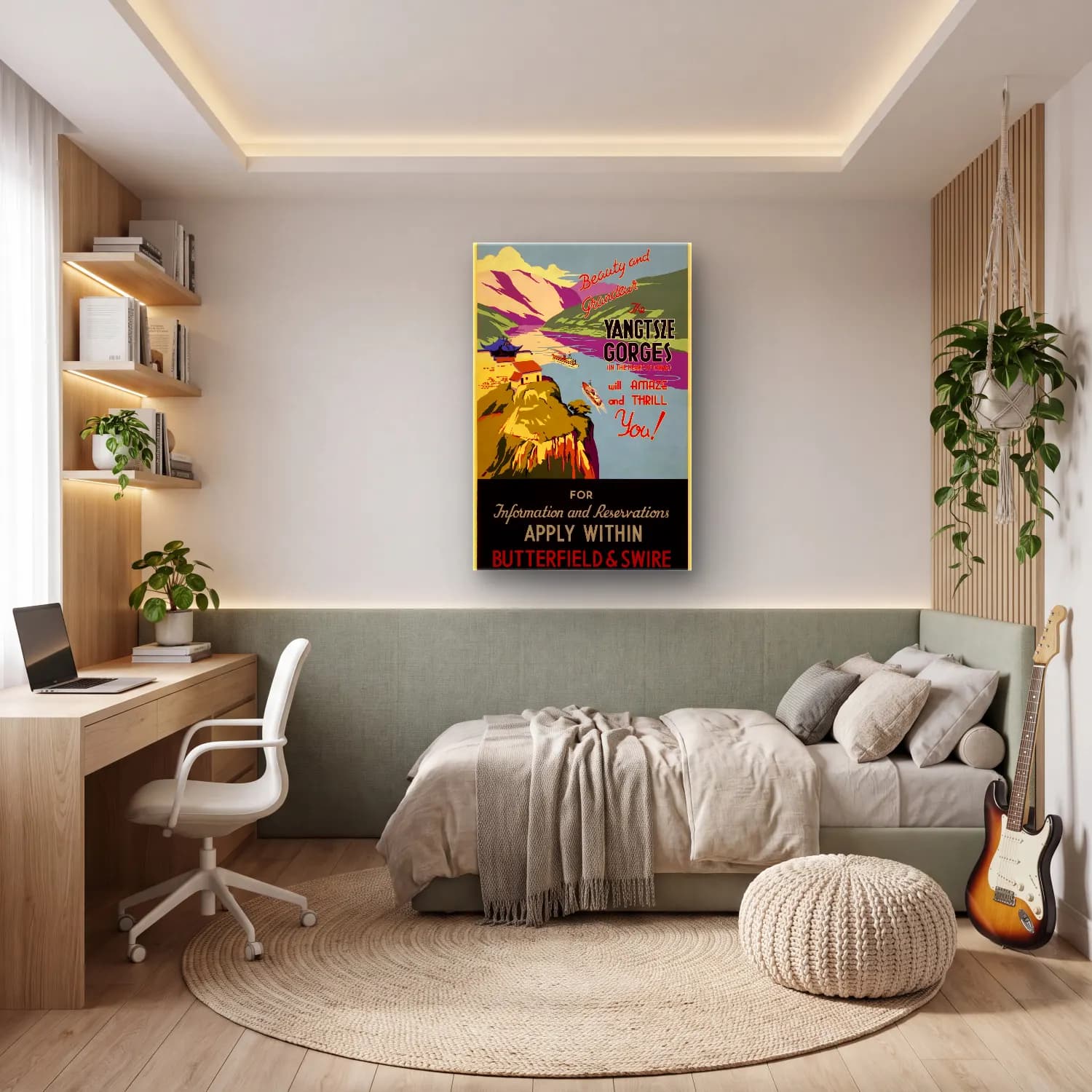 Vintage Poster Yazılı Tasarım – Turkuaz Tonlar cam tablo — genç odasında