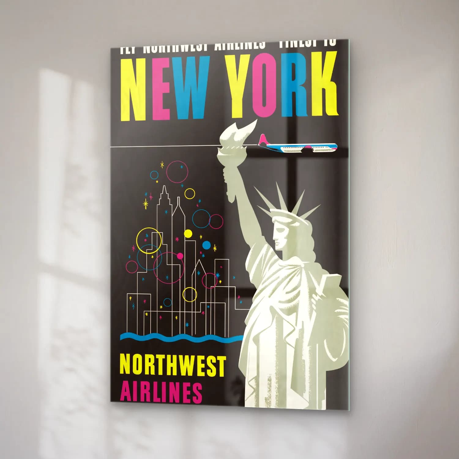 Vintage Poster New York Silüeti No. 14 cam tablo — sağ açıdan görünüm