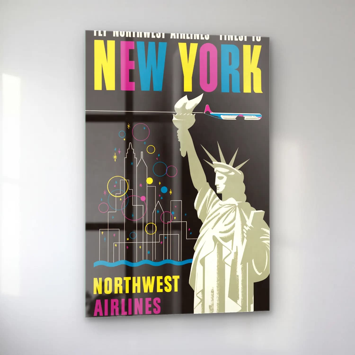 Vintage Poster New York Silüeti No. 14 cam tablo — sol açıdan görünüm