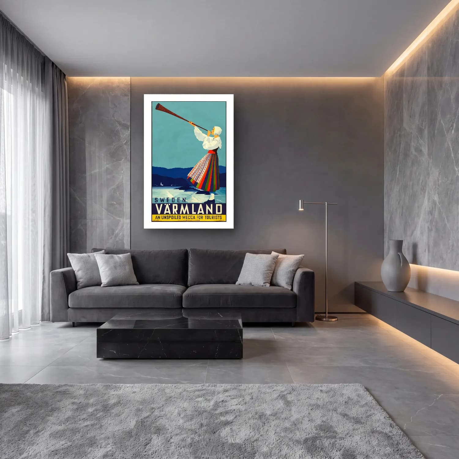 Vintage Poster Kayak – Turkuaz Tonlar cam tablo — lüks salon duvarında