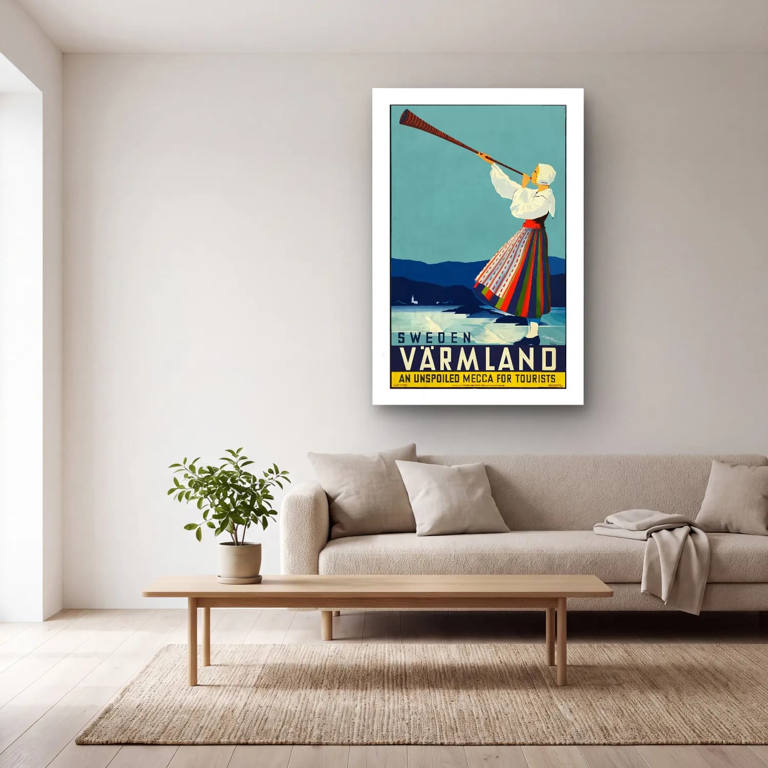 Vintage Poster Kayak – Turkuaz Tonlar cam tablo — açık renk salonda