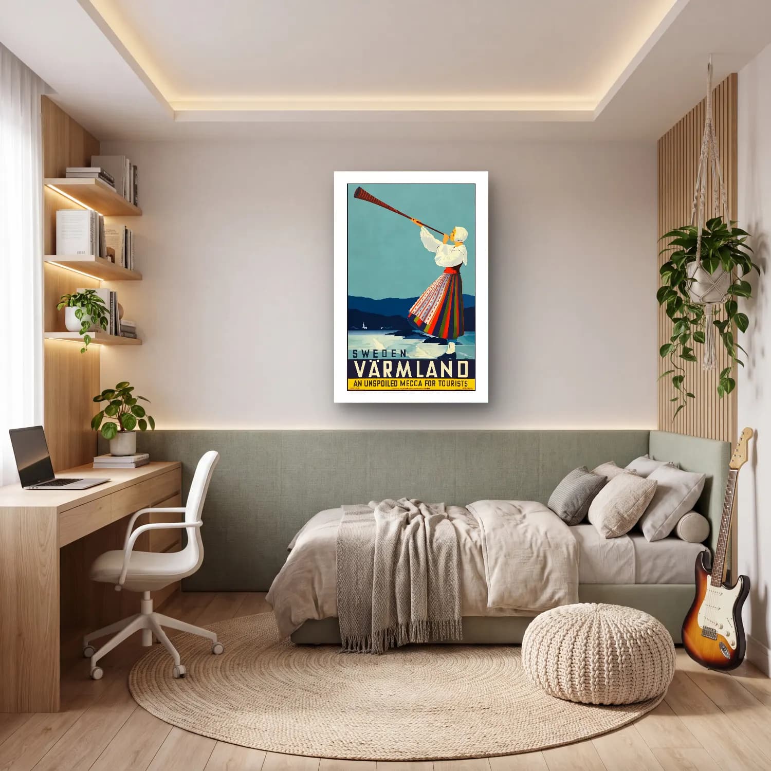 Vintage Poster Kayak – Turkuaz Tonlar cam tablo — genç odasında