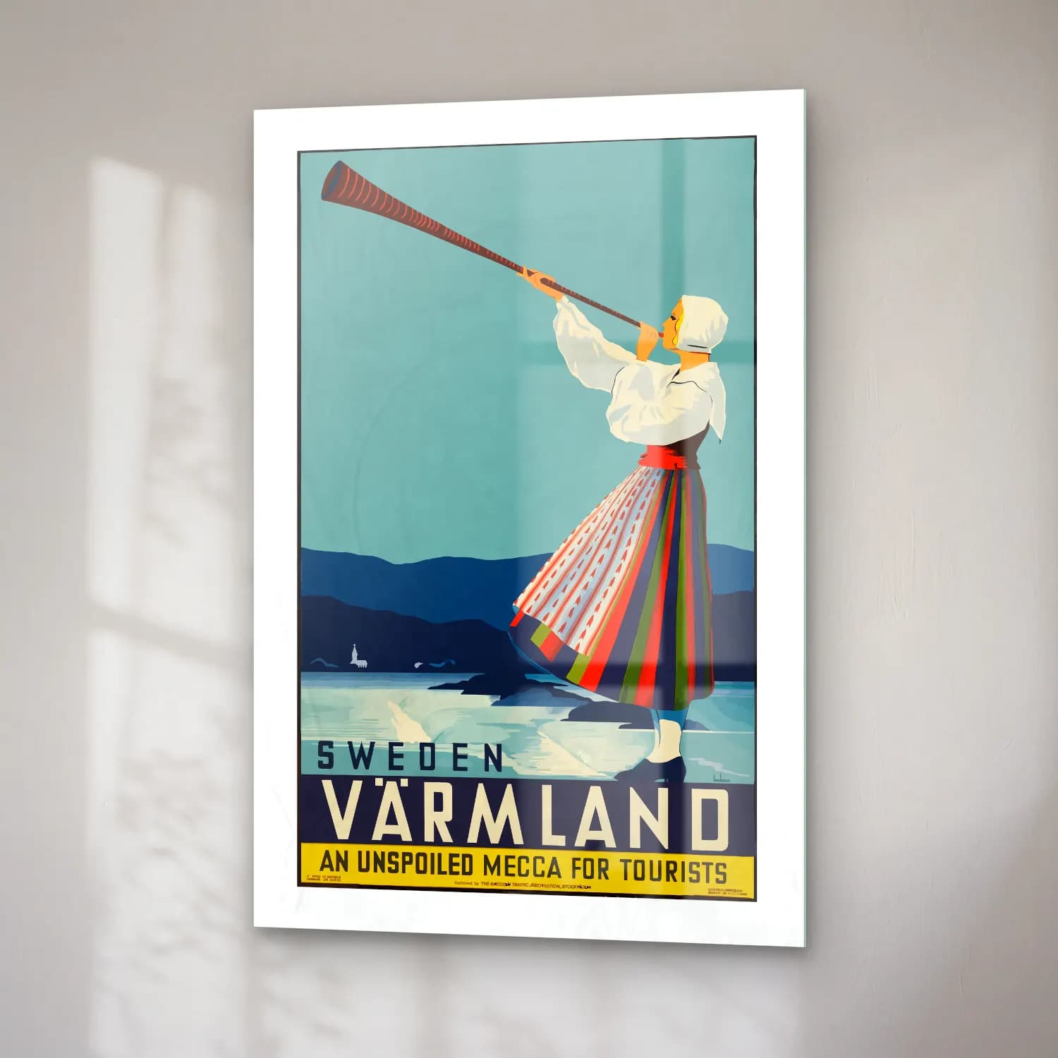 Vintage Poster Kayak – Turkuaz Tonlar cam tablo — sağ açıdan görünüm