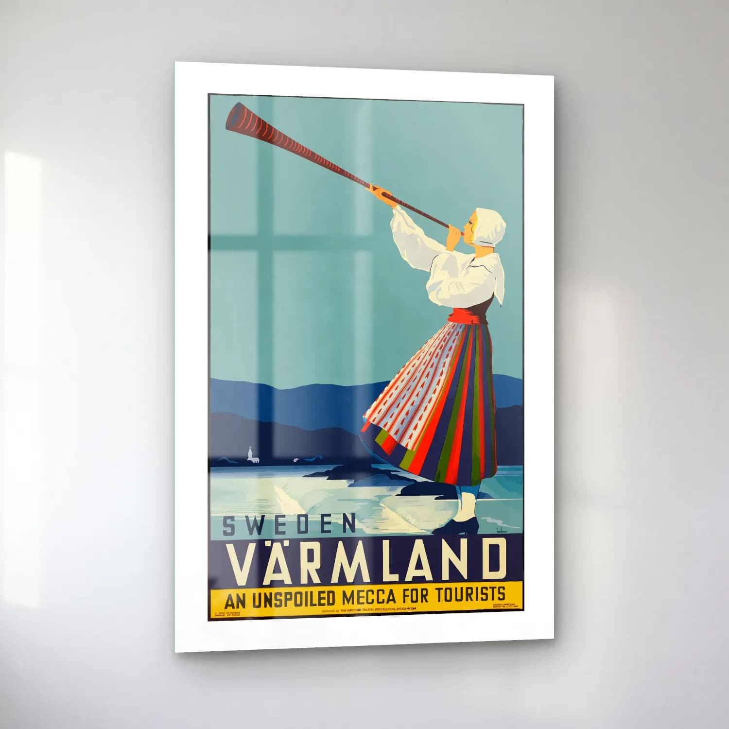 Vintage Poster Kayak – Turkuaz Tonlar cam tablo — sol açıdan görünüm