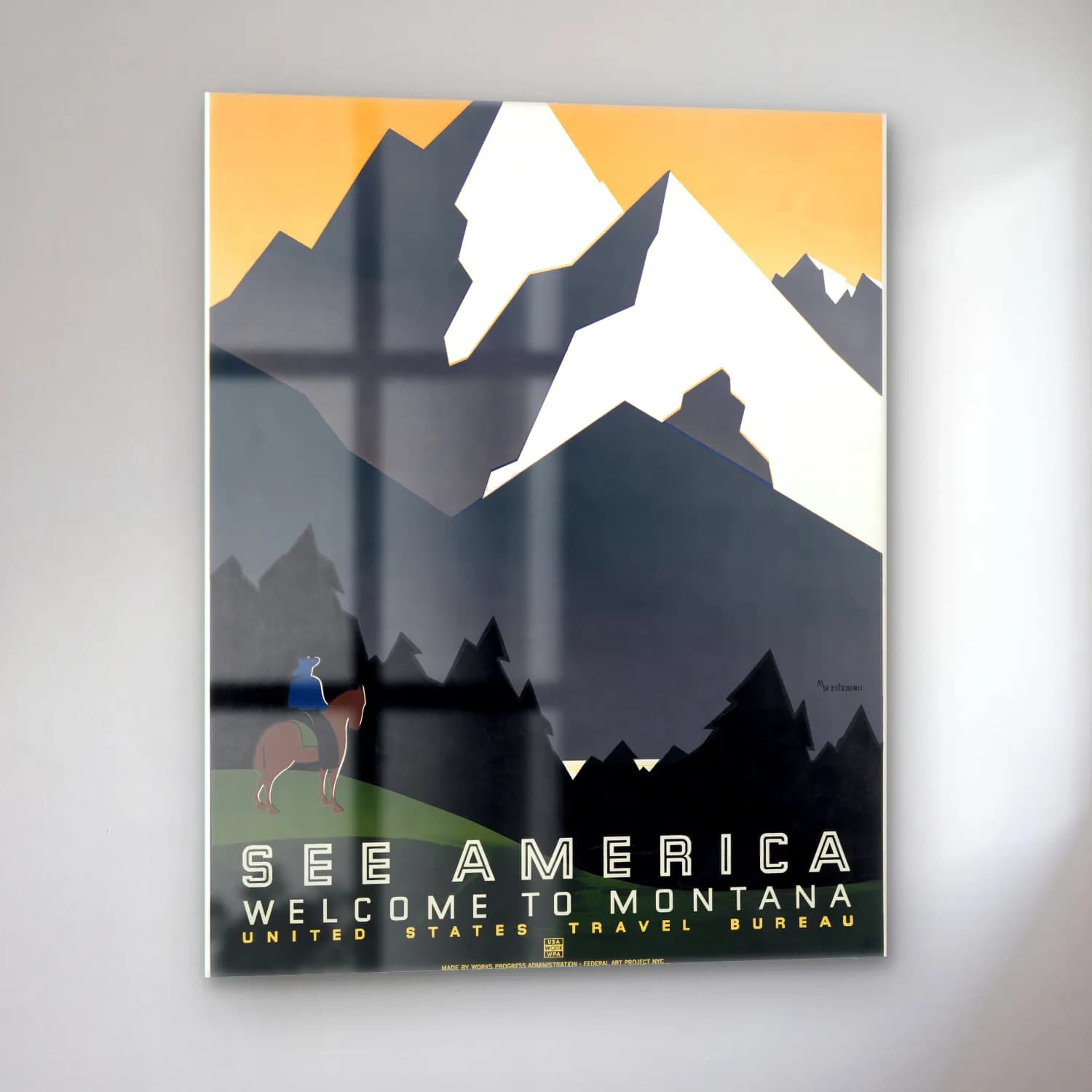 Vintage Poster Dağ Manzarası No. 9 cam tablo — sol açıdan görünüm