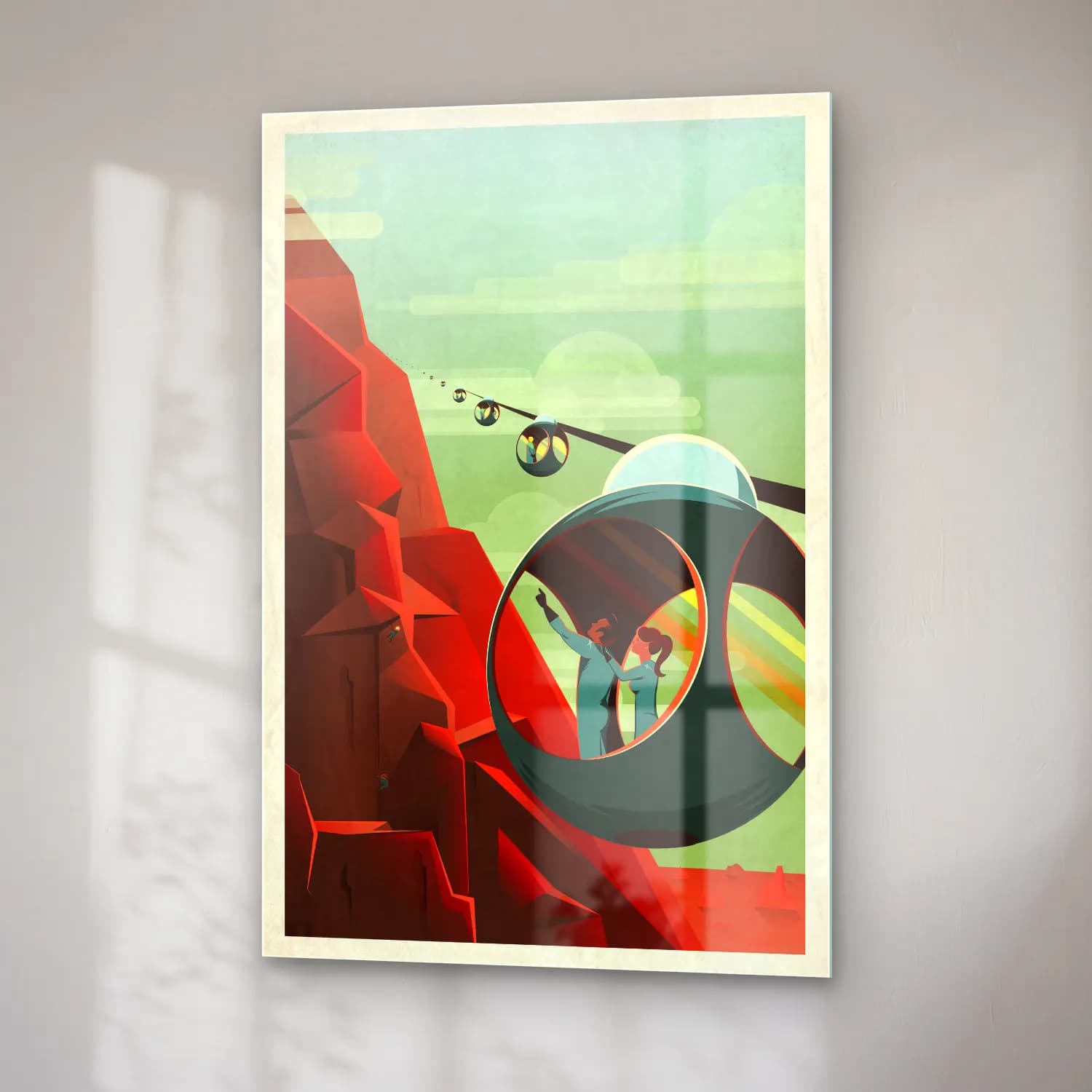 Vintage Poster Tren – Turuncu Tonlar cam tablo — sağ açıdan görünüm