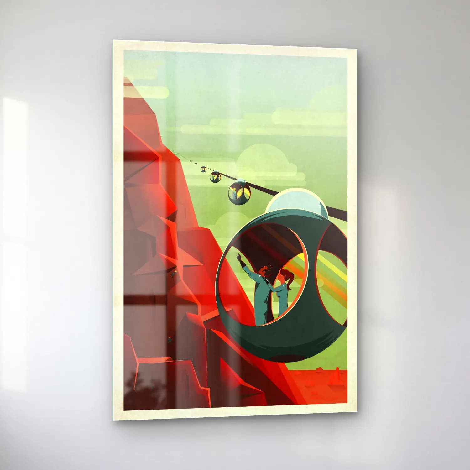 Vintage Poster Tren – Turuncu Tonlar cam tablo — sol açıdan görünüm
