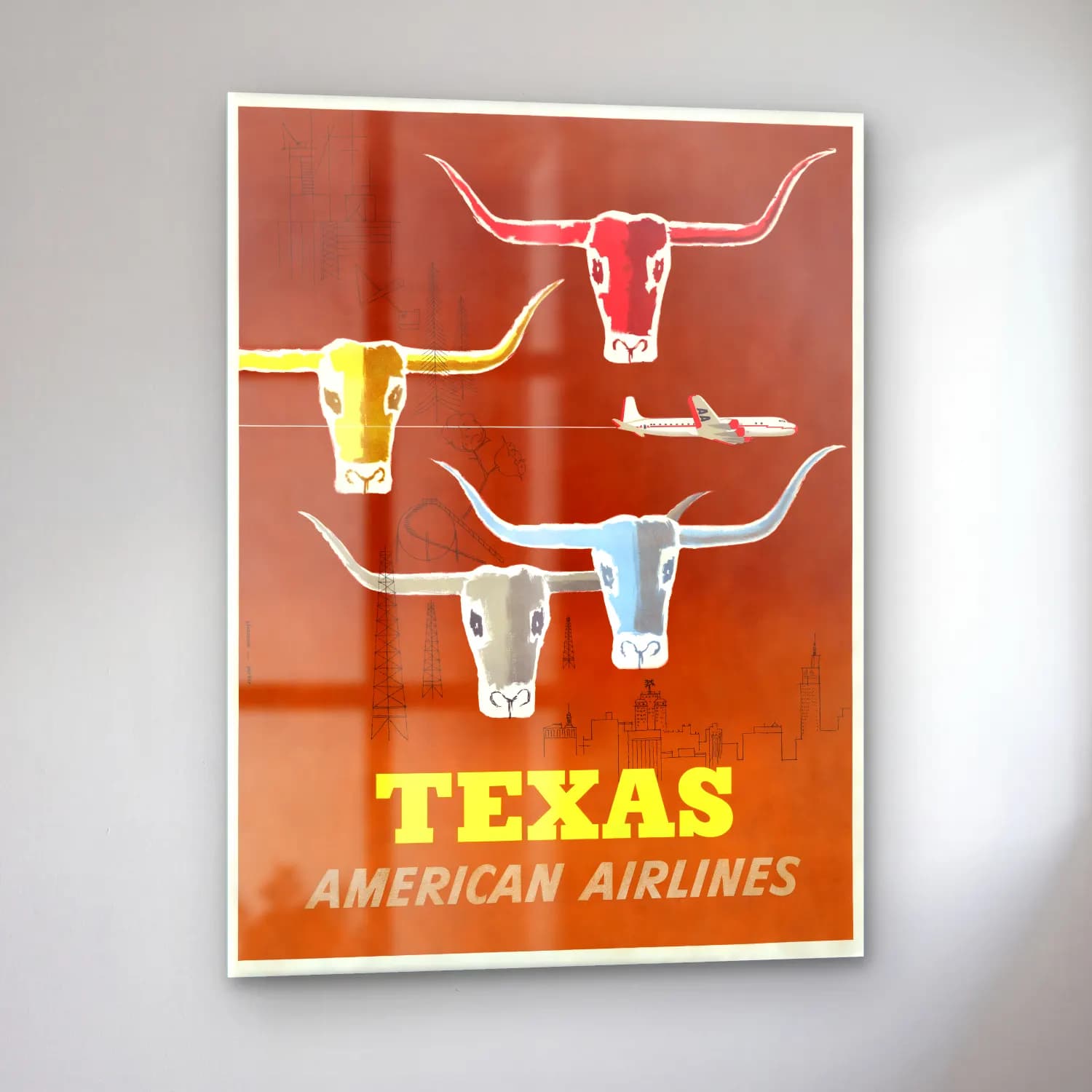 Vintage Poster Uçak No. 8 cam tablo — sol açıdan görünüm