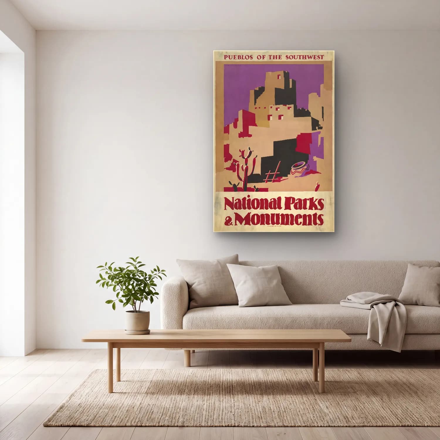 Vintage Poster Antik Kalıntılar – Mor Tonlar cam tablo — açık renk salonda