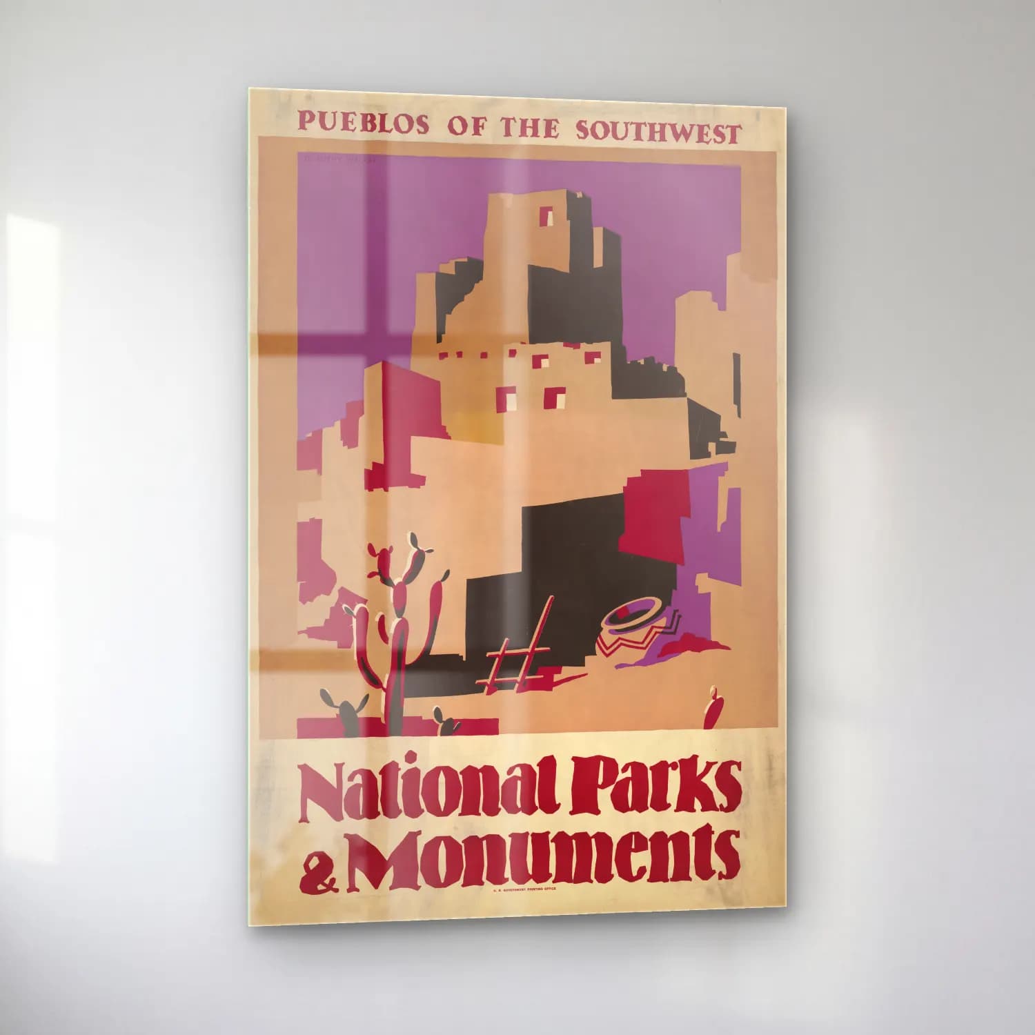 Vintage Poster Antik Kalıntılar – Mor Tonlar cam tablo — sol açıdan görünüm