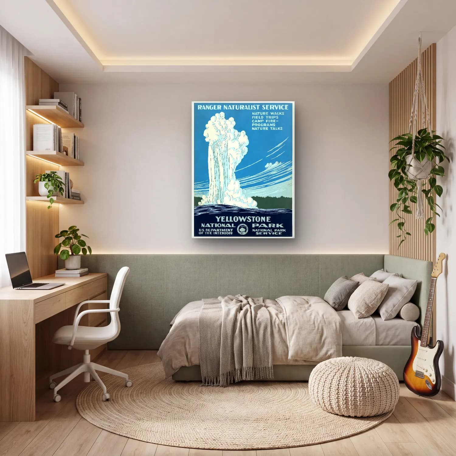 Vintage Poster Şelale – Sarı Tonlar cam tablo — genç odasında