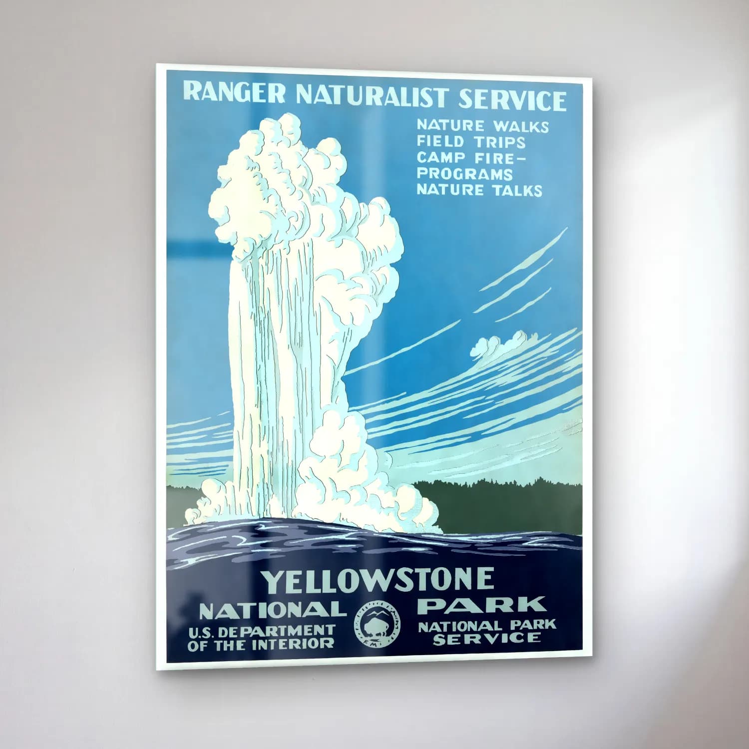 Vintage Poster Şelale – Sarı Tonlar cam tablo — sol açıdan görünüm