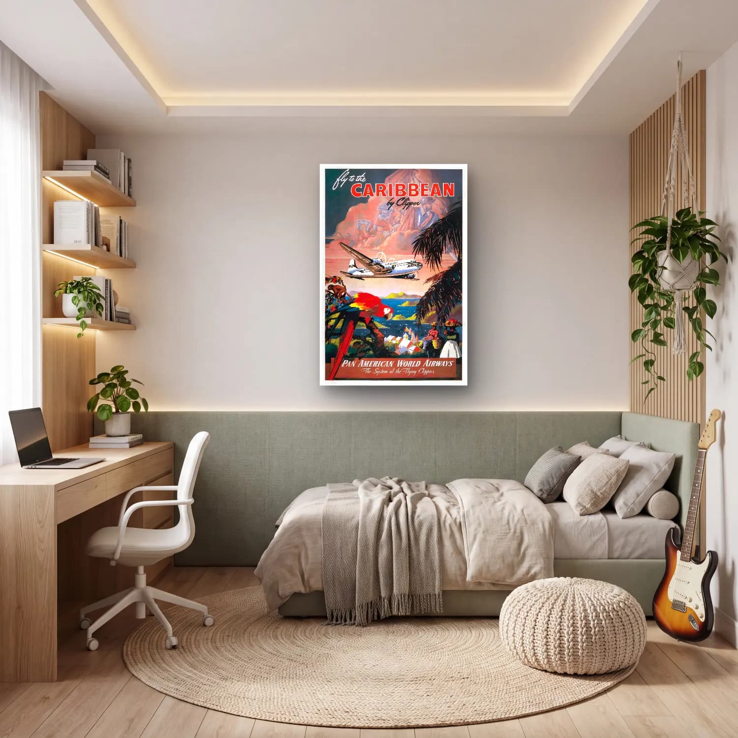 Vintage Poster Uçak – Turkuaz Tonlar cam tablo — genç odasında