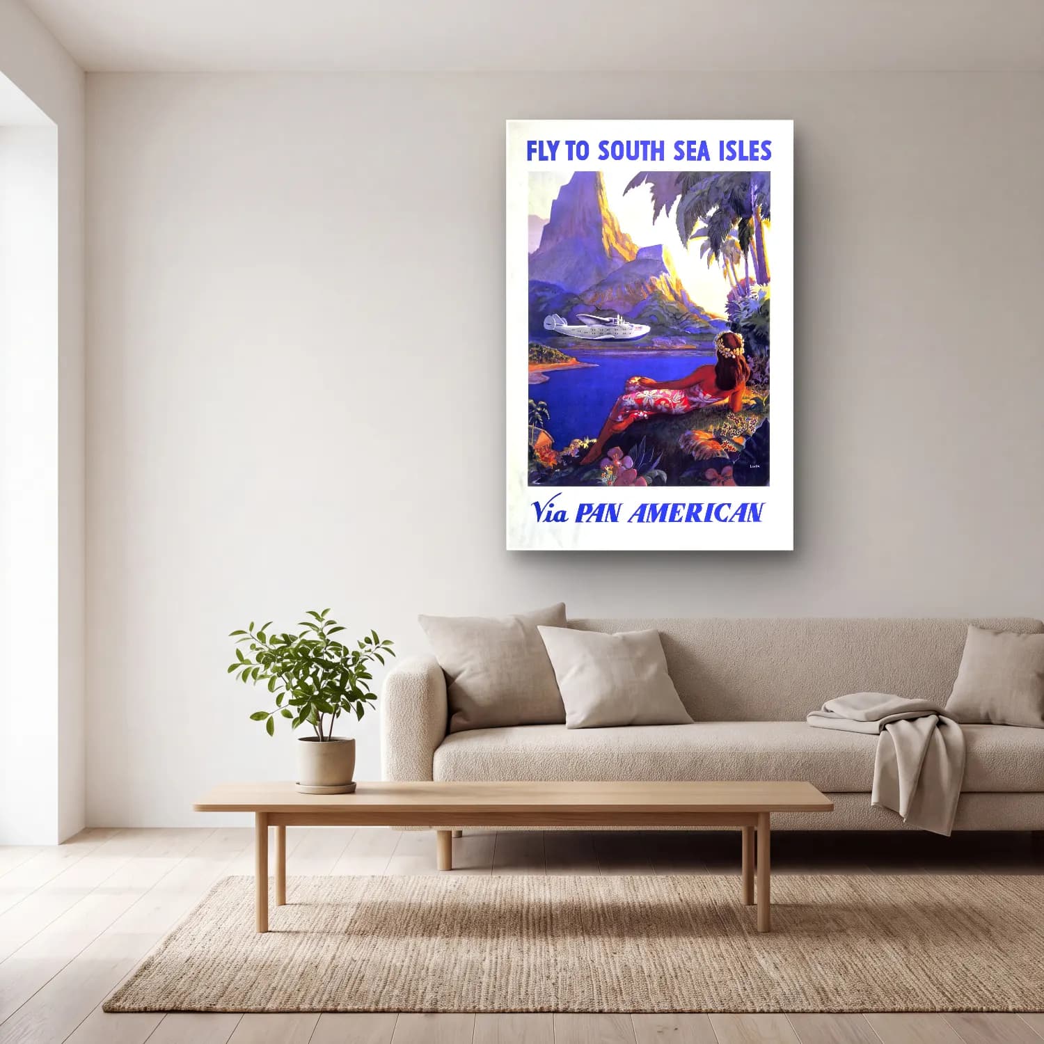 Vintage Poster Uçak – Siyah Beyaz Tonlar cam tablo — açık renk salonda