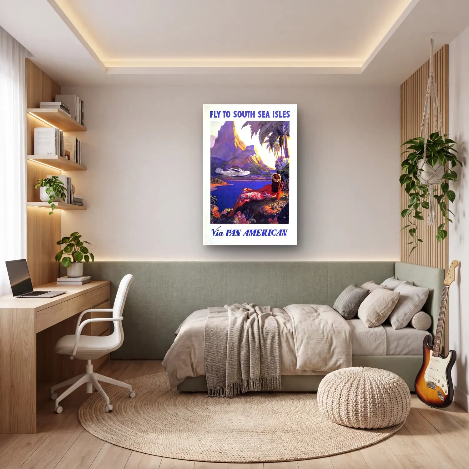Vintage Poster Uçak – Siyah Beyaz Tonlar cam tablo — genç odasında