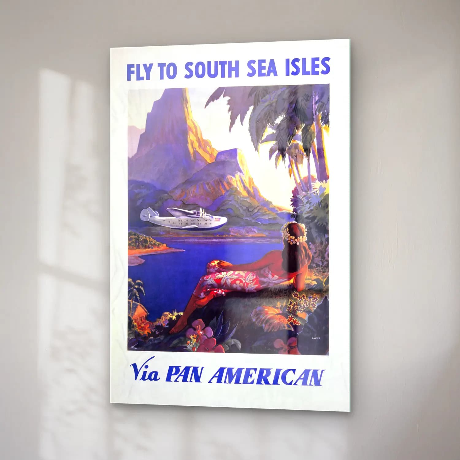 Vintage Poster Uçak – Siyah Beyaz Tonlar cam tablo — sağ açıdan görünüm