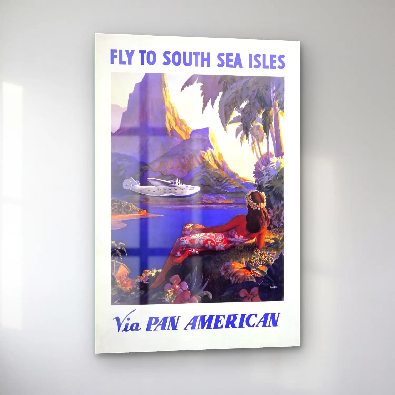 Vintage Poster Uçak – Siyah Beyaz Tonlar cam tablo — sol açıdan görünüm