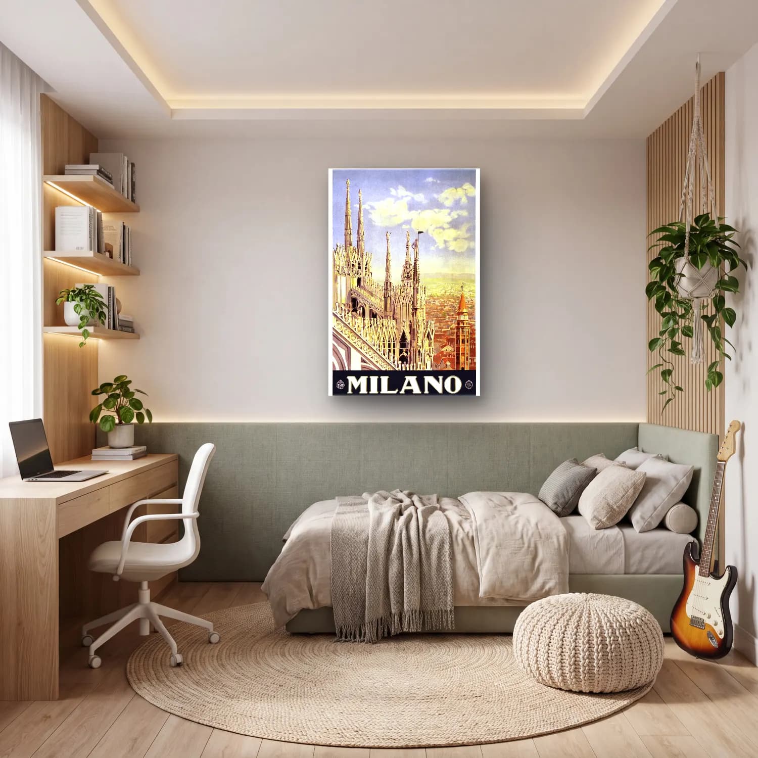 Vintage Poster Katedral – Siyah Beyaz Tonlar cam tablo — genç odasında