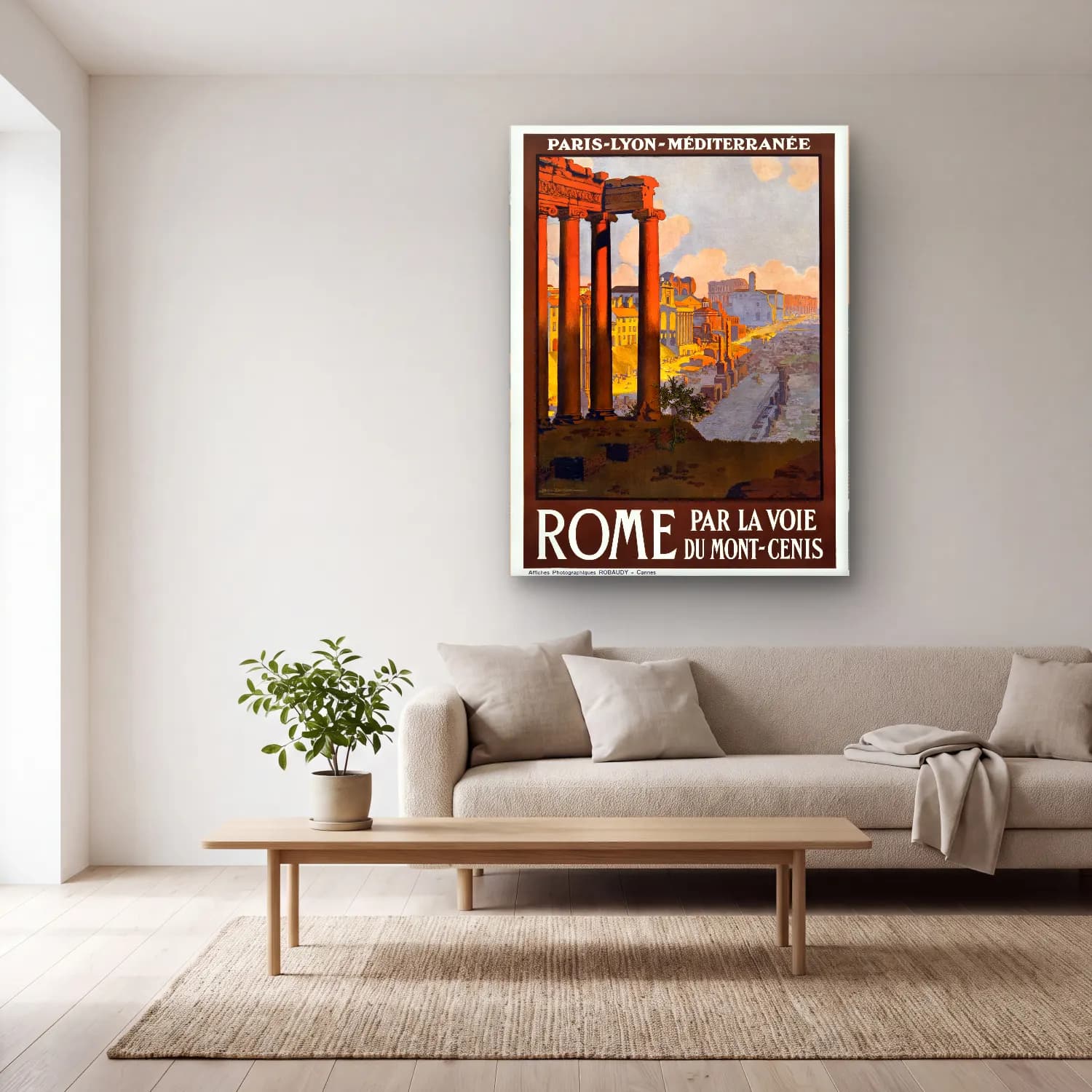 Vintage Poster Roma – Turuncu Tonlar cam tablo — açık renk salonda